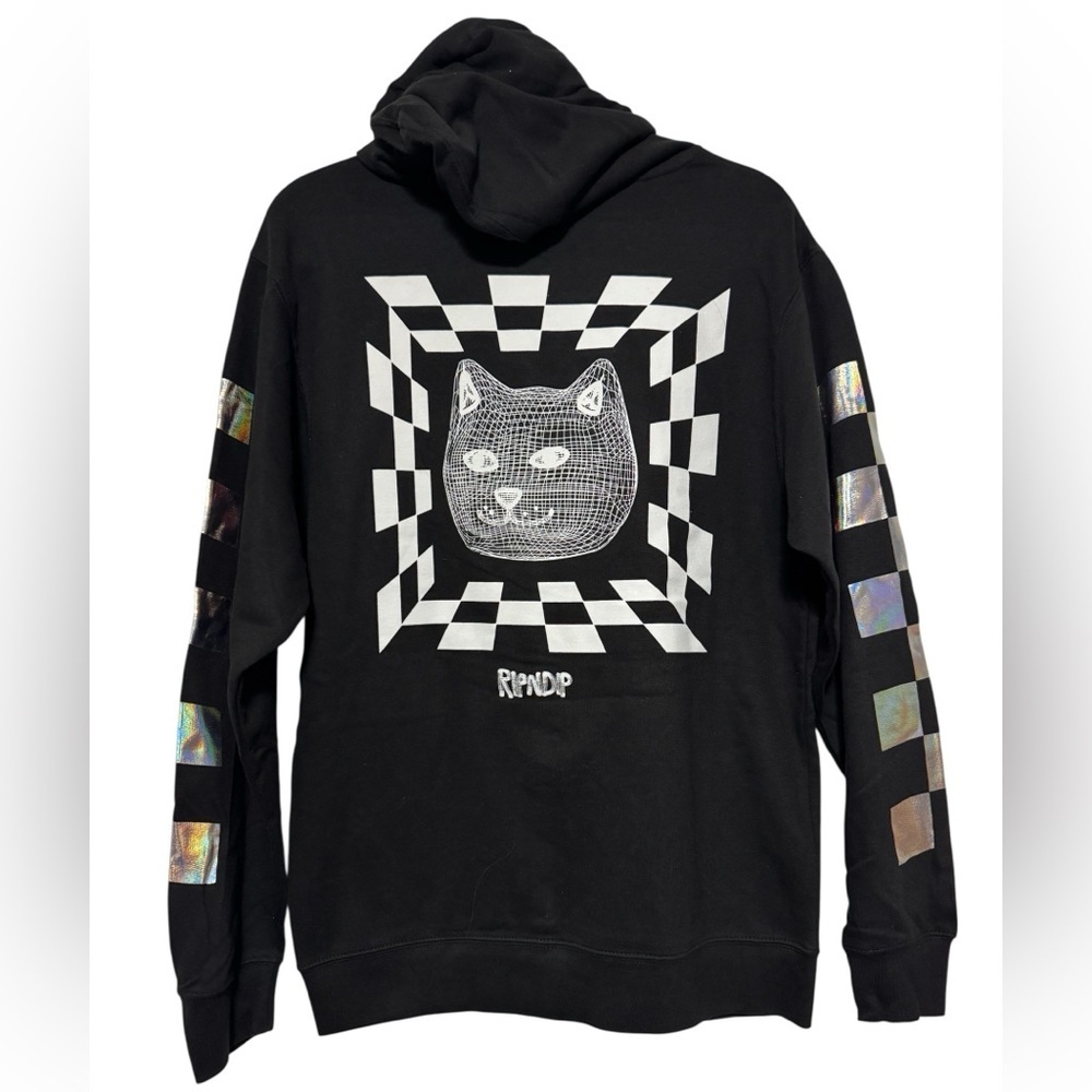 Ripndip Black Hoodie with Holographic Accents. Oversized Small